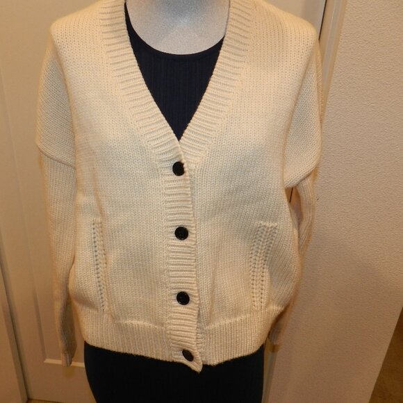 Demylee New York Peyton Wool Cotton Blend Knit Ivory Cream Cardigan Sweater XS - Picture 2 of 15